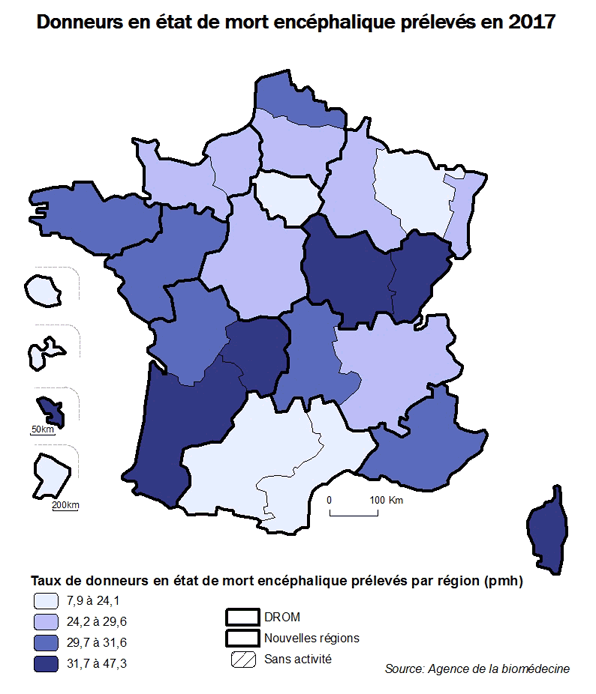 Figure AR P2. Donneurs en état de mort encéphalique recensés en 2017